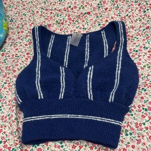 Chic Deep Blue Striped V-Neck Sweater